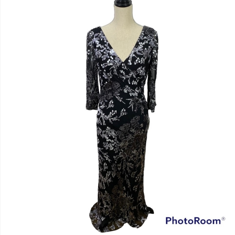 Adrianna Papell Silk Blend Floral Print Beaded Dress Size 12
